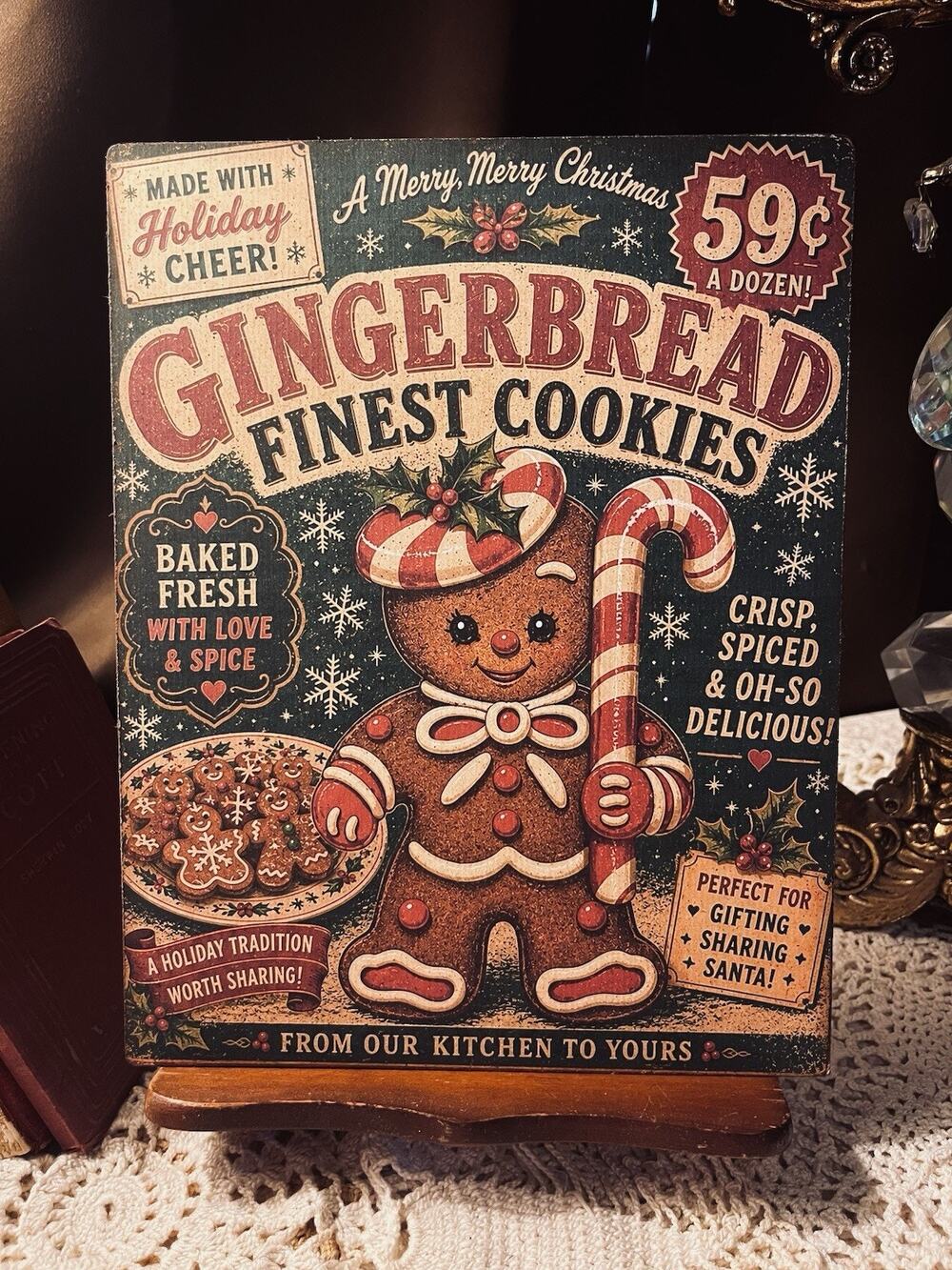 Gingerbread Finest Cookies, Christmas Handcrafted Plaque / Sign